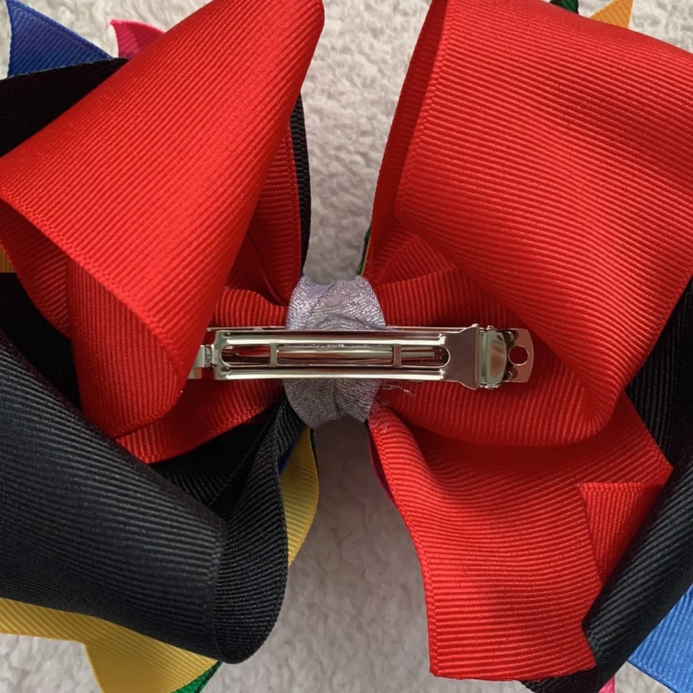 Big Multi Color Hairbow Bow OTT Custom Made Black White Pink Green EUC